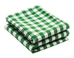 Two green and white checkered tablecloths stacked