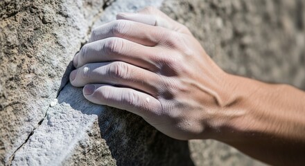 Close-Up of Climbers Hand Gripping Rock for Outdoor Adventure