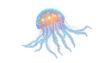 Bioluminescent jellyfish glowing in the dark with transparent background