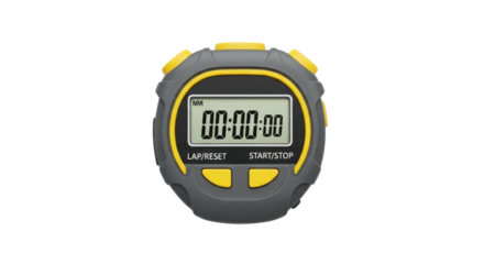 Digital stopwatch showing zero time for sports and fitness isolated PNG with Transparent Background