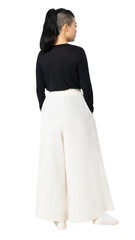 Asian woman png mockup in black palazzo pants casual fashion full body rear view © Rawpixel.com