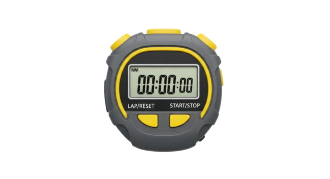 Digital stopwatch showing zero time for sports and fitness isolated PNG with Transparent Background