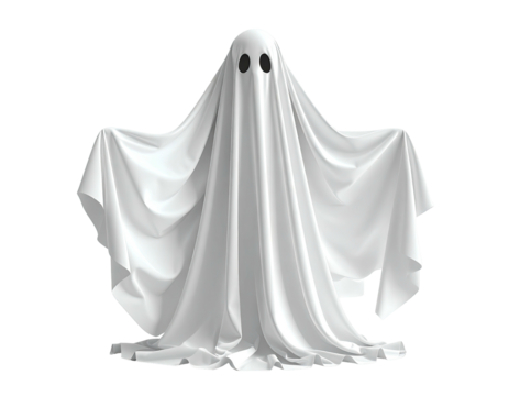 White ghost figure, draped in flowing fabric
