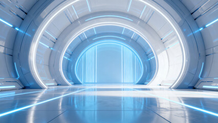 Obraz premium Futuristic Neon - Lit Blue Tunnel