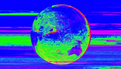 Vibrant, glitching Earth graphic