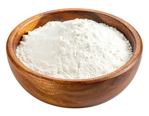 Wooden bowl full of white flour
