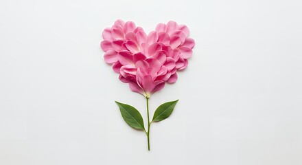 Pink flower heart made of petals on a white background for love concept