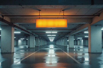 Underground Parking Garage Accessibility Sign – Illuminated Directions in Empty Concrete Structure for Inclusive Design, Disability Awareness, and Human Rights Advocacy