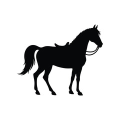 Silhouette of a beautiful and regal horse with a saddle and bridle, horse with saddle silhouette vector illustration