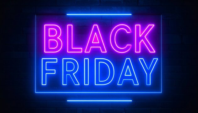 Neon Black Friday sign on brick wall