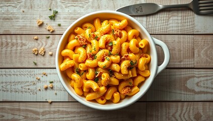 Fototapeta premium baked mac and cheese comfort food cheesy pasta homestyle cooking rustic food top view copy space food styling classic recipe 