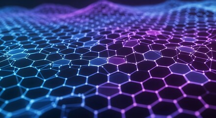 Abstract hexagonal network with blue and purple gradient.