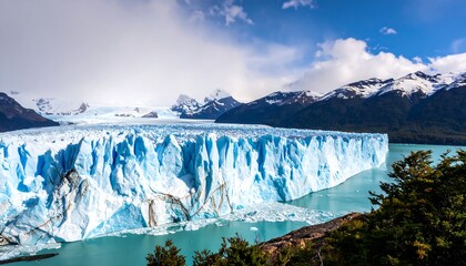 Majestic glacier overlooking a turquoise lake