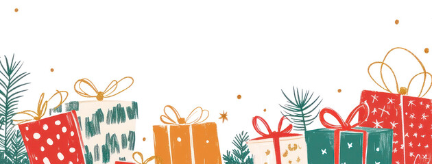 PNG Christmas shopping border gifts boxes illustration.