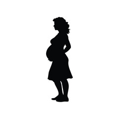 Silhouette of a pregnant woman with her hands gently holding her abdomen, pregnant woman standing profile view silhouette vector illustration