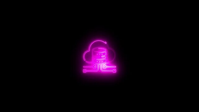 Pink neon cloud and database icon glowing on black background image photo