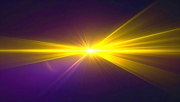 Dynamic Golden Yellow Light Rays Burst from a Central Point Against a Gradient Purple and Blue Background
