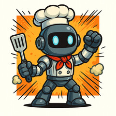 Chef Robot Cooking Character in Retro Futuristic Style