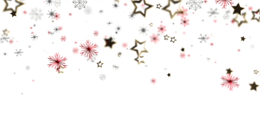 Christmas background with floating snowflakes and stars on a white background. Perfect for holiday designs and celebrations.