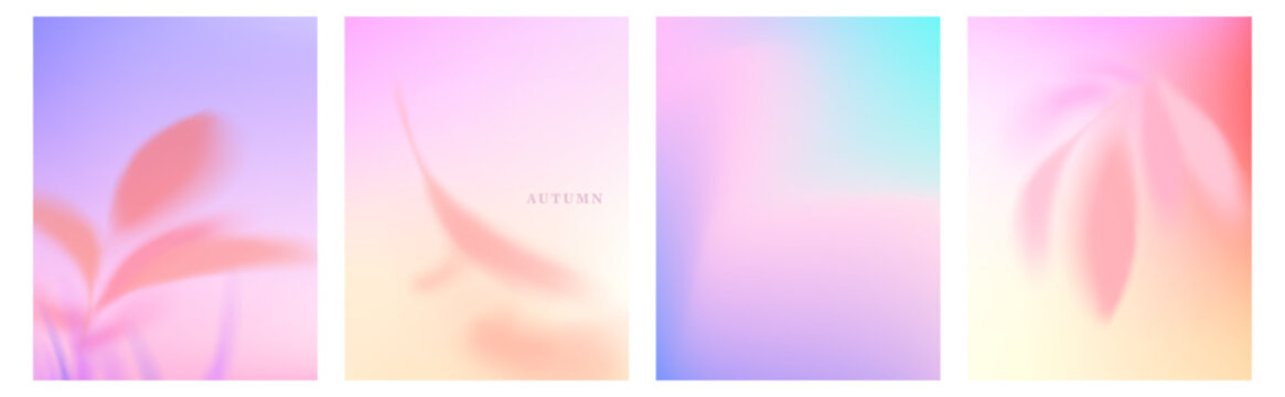 Autumn gradient background blur leaves. Soft pastel gradation fall backdrop. Shadow autumn leaves sky degrade. Gradient sky pink sunset, abstract blurry nature watercolor bg. Vector illustration