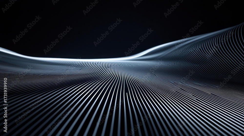 Wall mural abstract light wave diffraction patterns with flowing metallic lines creating optical interference e