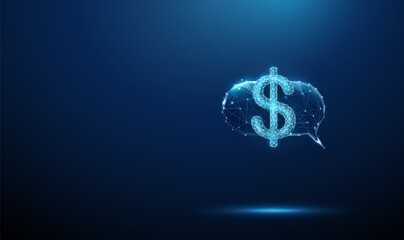 Speech bubble with dollar sign. Financial communication, consultation, fintech, online banking, financial chatbots, business negotiations, investment discussions concept