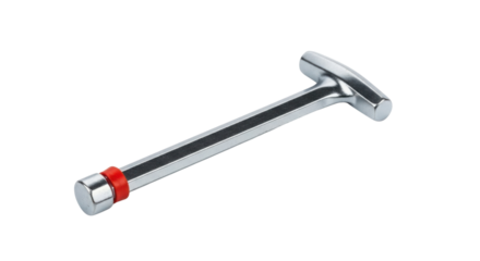 Chrome-plated tee handle socket wrench with red detail isolated PNG with Transparent Background