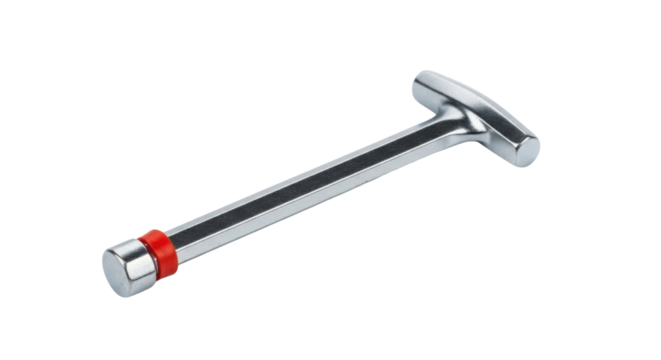 Chrome-plated tee handle socket wrench with red detail isolated PNG with Transparent Background