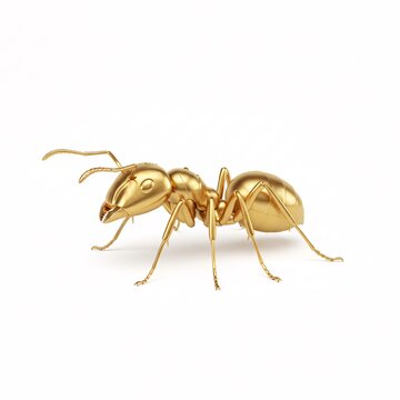 A golden ant statuette, isolated on a white