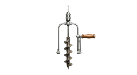 Antique brace and bit hand drill isolated PNG with Transparent Background