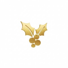 A golden Christmas holly icon, isolated on a white