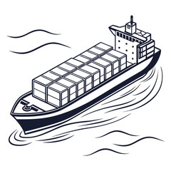 Obraz premium Stylized illustration of a cargo ship loaded with containers sailing through wavy water