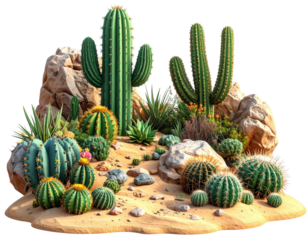 Desert landscape with various cacti and succulents (3)