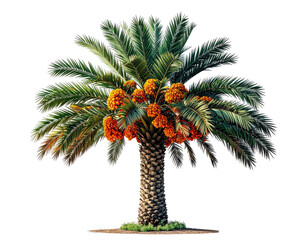 Lush palm tree with orange fruit clusters