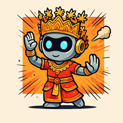 Traditional Thai Dancer Robot in Ornate Retro Fantasy Art