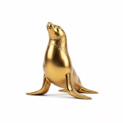 Obraz premium A golden seal statuette, isolated on a white