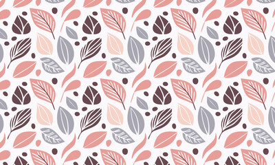 Elegant Woodland Seamless Pattern, Hand Drawn Botanical Background with Leaves and Nuts