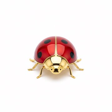 A golden and red figurine of a ladybug with black spots