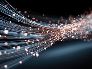 Abstract digital network of glowing threads and particles