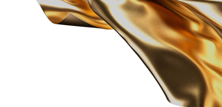 Luxury golden silk fabric, flowing elegantly. Perfect for design projects needing a touch of opulence.