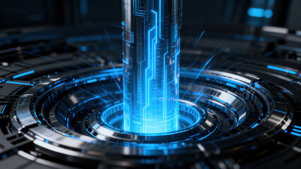 Futuristic Blue Sci - Fi Structure with Circuits