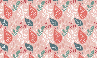 Calming Abstract Botanical Seamless Pattern, Organic Shapes and Line Art Foliage in Pastel Colors