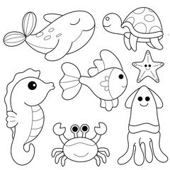 Fototapeta premium cartoon sea animals set