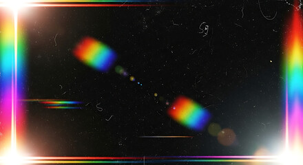 Abstract Grunge Background with Distressed Analog Film Texture &ndash; Colorful Light Leaks, Scratches, Rainbow Flares on Retro Noisy Overlay