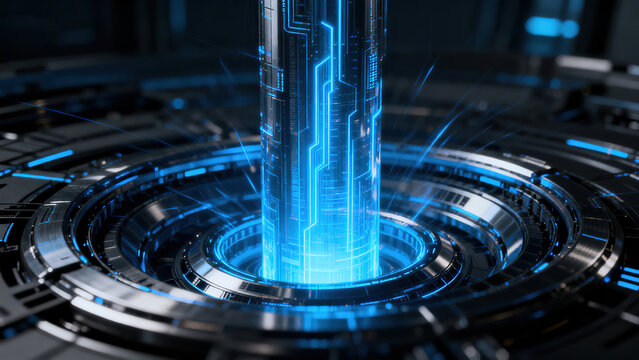 Futuristic Blue Sci - Fi Structure with Circuits
