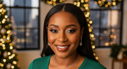 Beautiful Black Woman Smiling During Festive Holiday Season Celebration