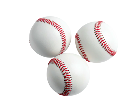 Three baseballs, white with red stitching, arranged in a triangular pattern against a black background