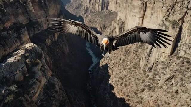 Soaring California Condor Over Majestic Canyon Cliffs - Nature's Grandeur