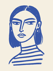 Portrait of woman in stripes sketch style vector illustration