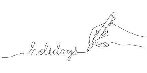 Hand Holding a pen writes the word holiday.Valentine day background with handwriting love icon.Holiday vector eps 10